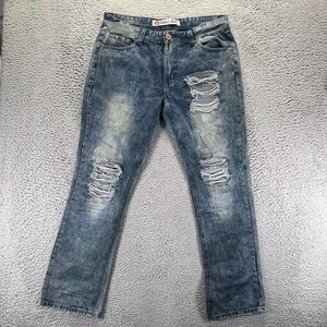 Kaalu Jeans Mens 38x32 Blue Cotton Denim Straight Leg Faded Distressed Stretch